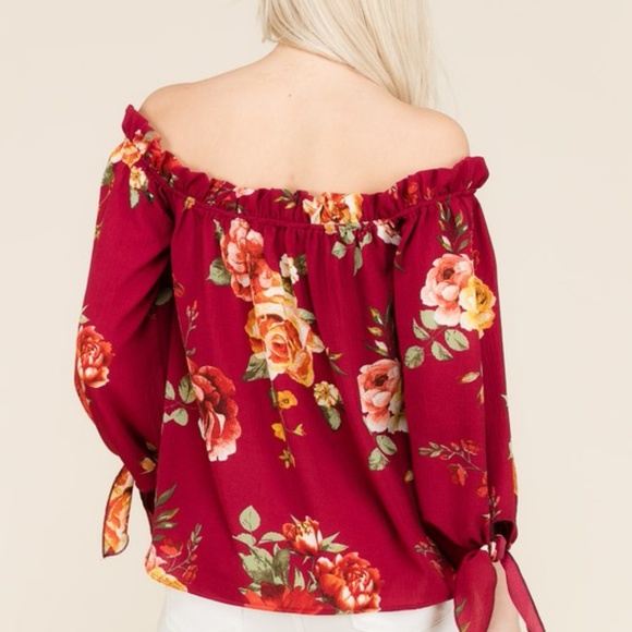 FLOWER PRINT OFF SHOULDER TOP - Picture 2 of 8